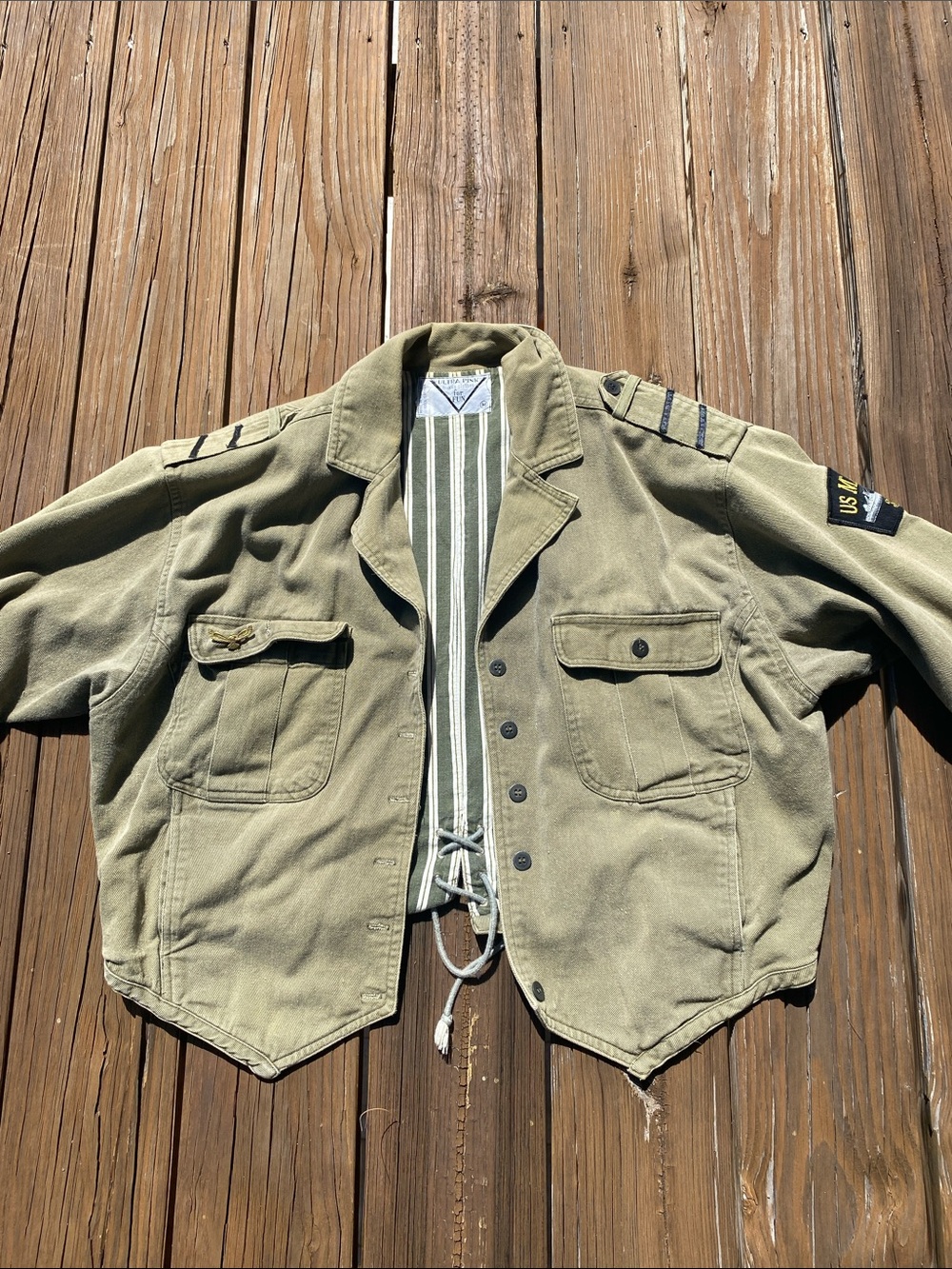 Ultra Pink Olive Green Striped Lined Army Marine Jacket